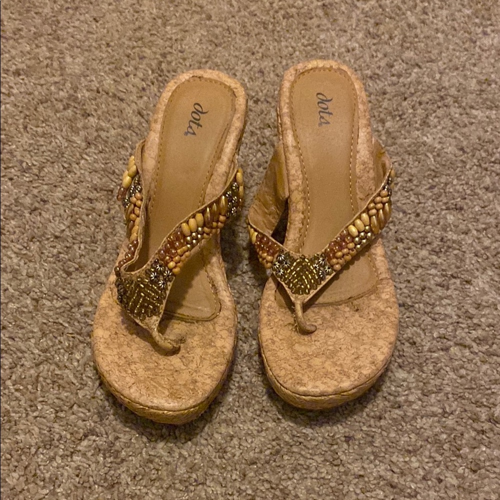 Dots Tan and Gold Beaded Sandals